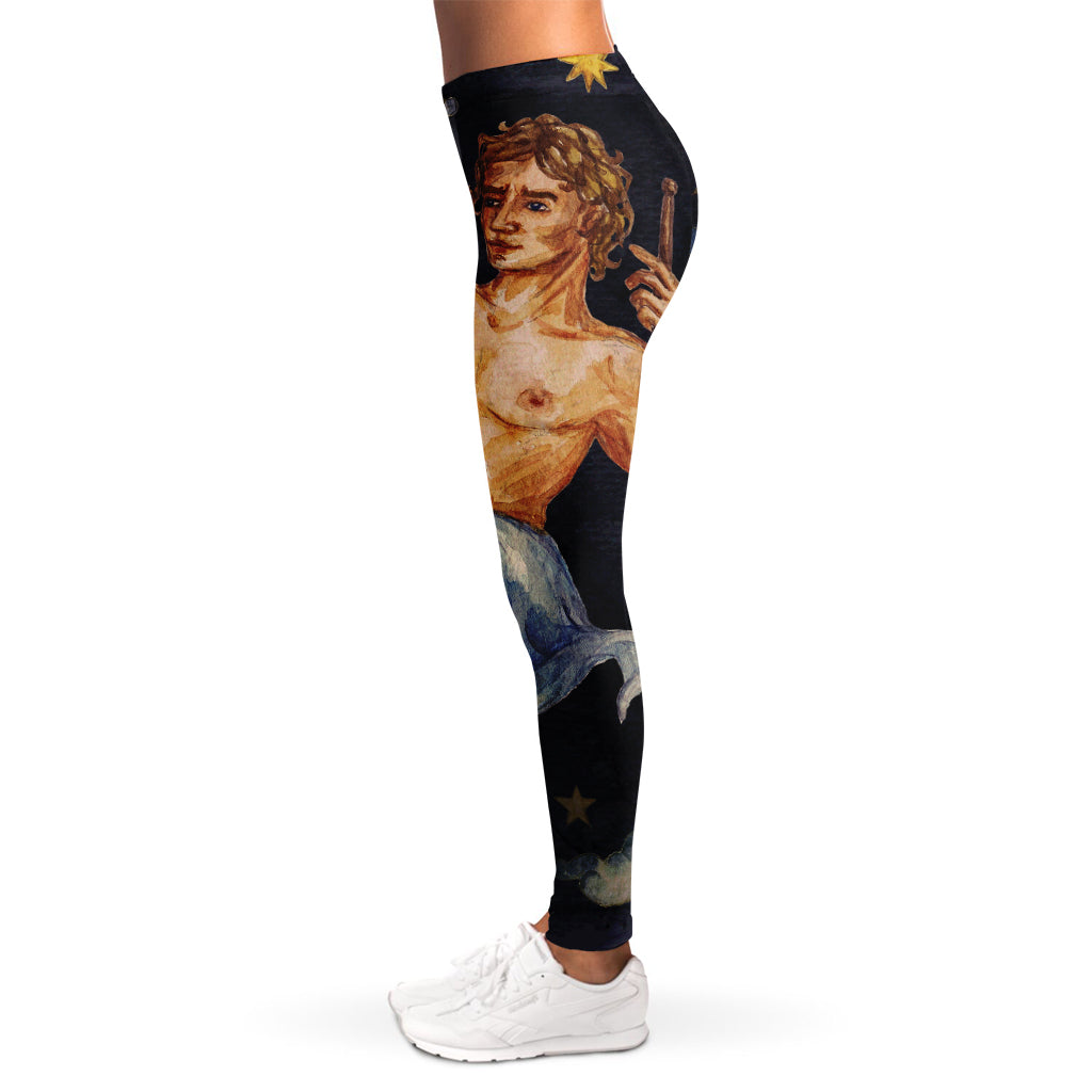 Watercolor Aquarius Zodiac Sign Print Women's Leggings