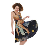 Watercolor Aquarius Zodiac Sign Print Women's Sleeveless Dress