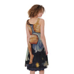 Watercolor Aquarius Zodiac Sign Print Women's Sleeveless Dress