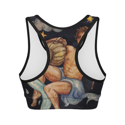 Watercolor Aquarius Zodiac Sign Print Women's Sports Bra