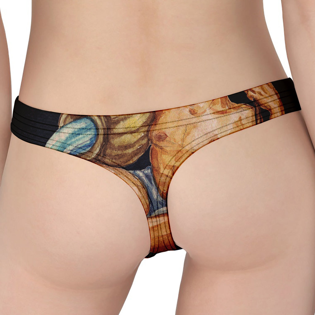 Watercolor Aquarius Zodiac Sign Print Women's Thong