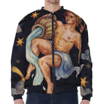 Watercolor Aquarius Zodiac Sign Print Zip Sleeve Bomber Jacket