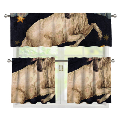 Watercolor Aries Zodiac Sign Print 3 Piece Kitchen Curtains