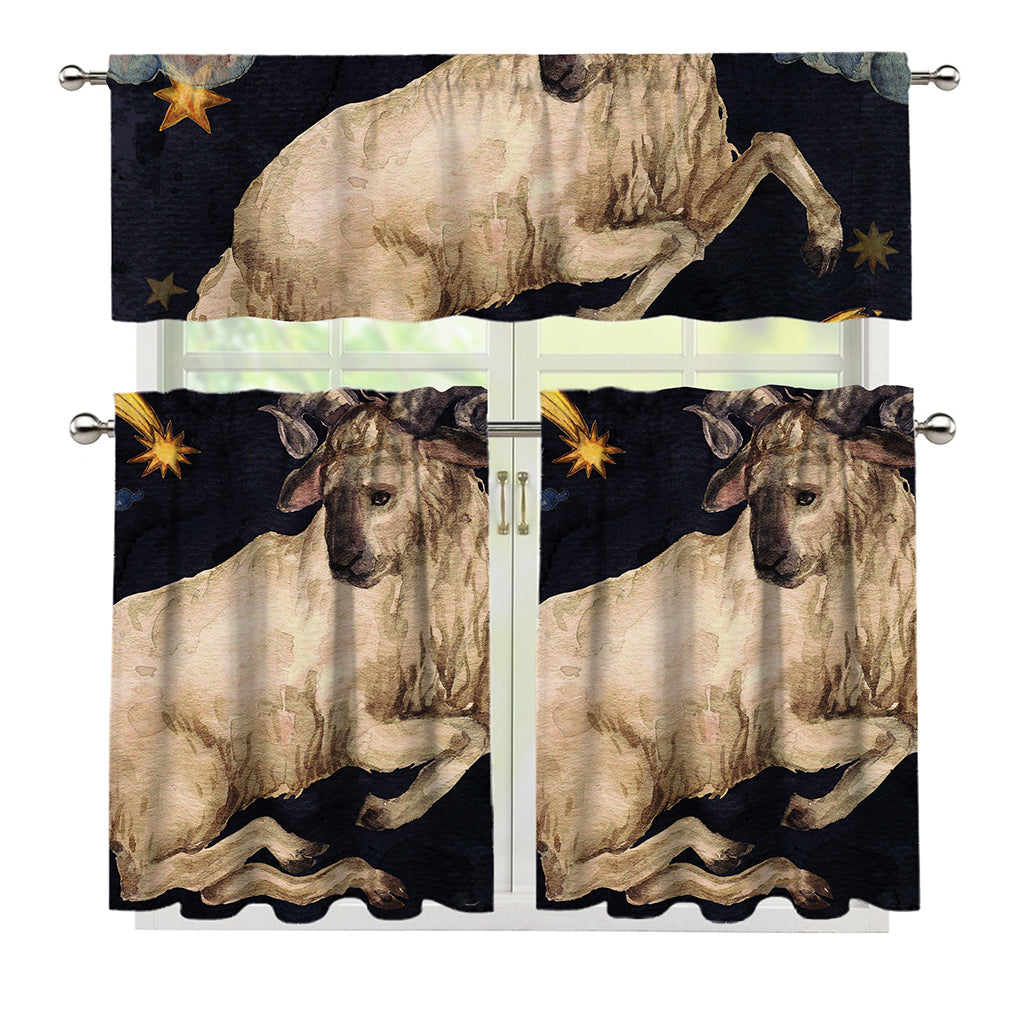 Watercolor Aries Zodiac Sign Print 3 Piece Kitchen Curtains