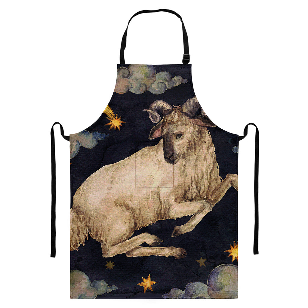 Watercolor Aries Zodiac Sign Print Bib Apron With Pocket