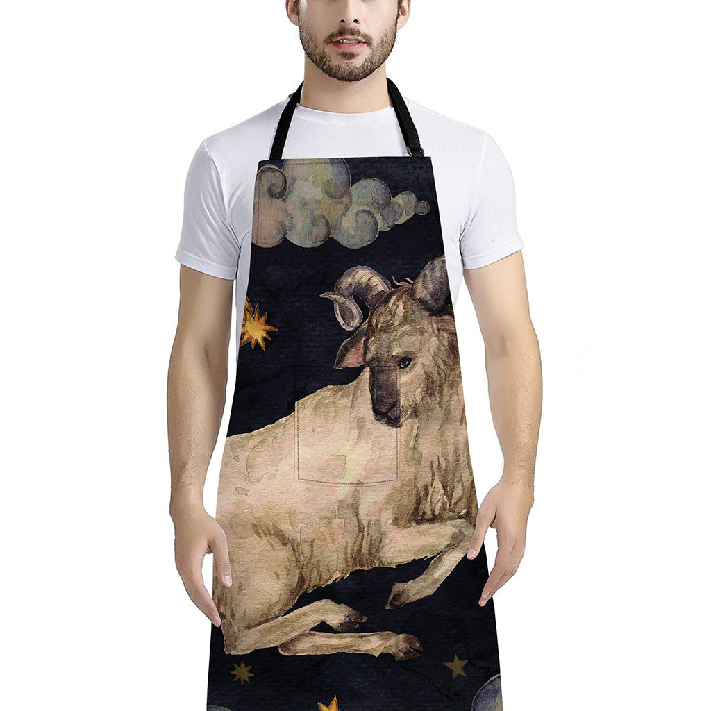 Watercolor Aries Zodiac Sign Print Bib Apron With Pocket