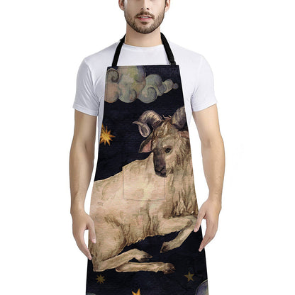 Watercolor Aries Zodiac Sign Print Bib Apron With Pocket
