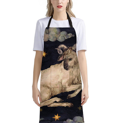 Watercolor Aries Zodiac Sign Print Bib Apron With Pocket