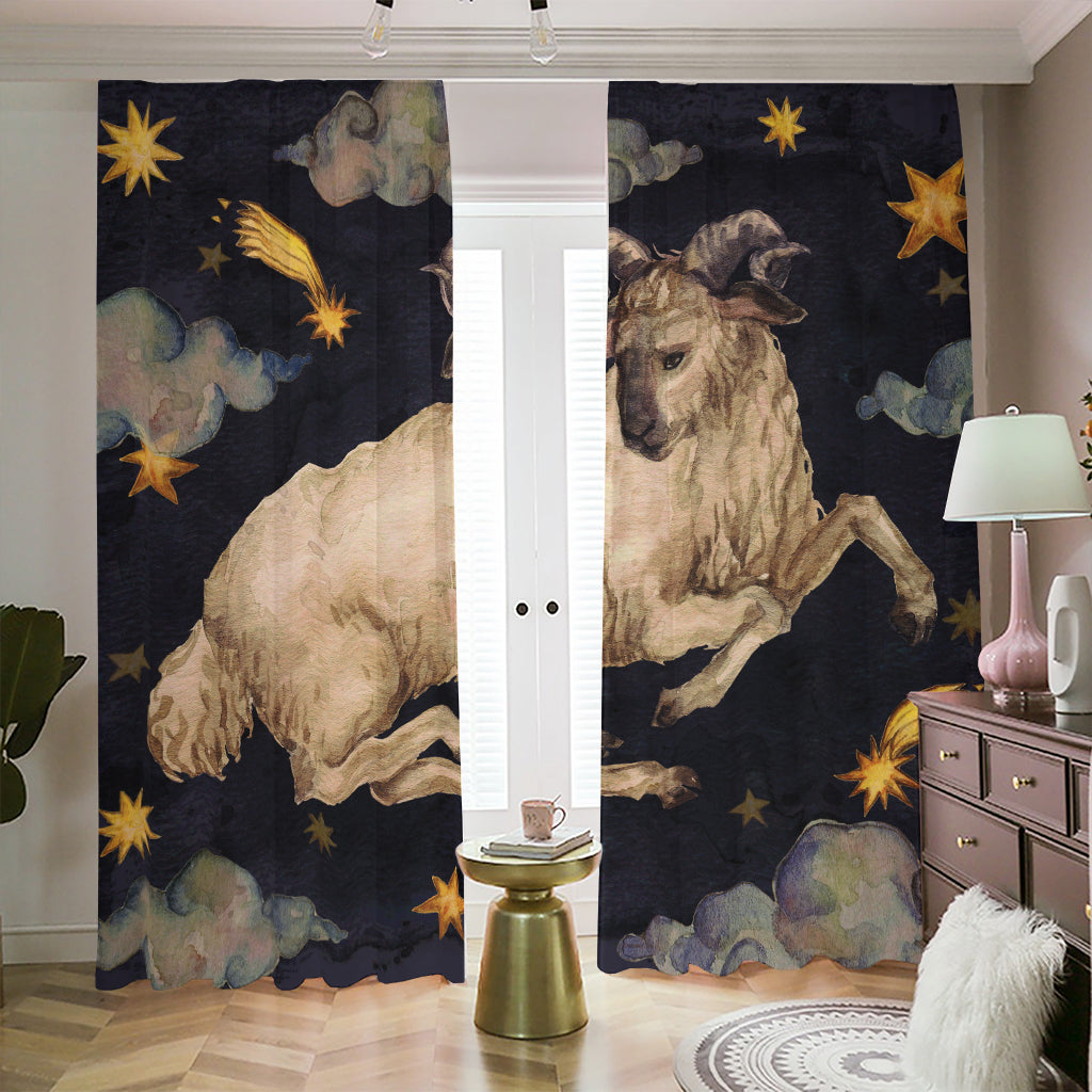 Watercolor Aries Zodiac Sign Print Blackout Pencil Pleat Curtains
