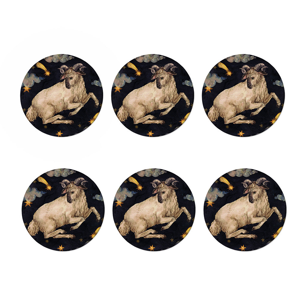 Watercolor Aries Zodiac Sign Print Coaster Set