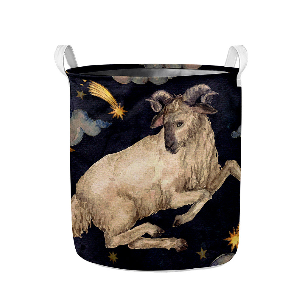 Watercolor Aries Zodiac Sign Print Collapsible Laundry Basket
