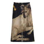 Watercolor Aries Zodiac Sign Print Cotton Front Slit Maxi Skirt