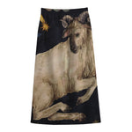 Watercolor Aries Zodiac Sign Print Cotton Front Slit Maxi Skirt