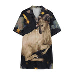 Watercolor Aries Zodiac Sign Print Cotton Hawaiian Shirt