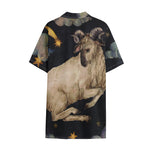 Watercolor Aries Zodiac Sign Print Cotton Hawaiian Shirt