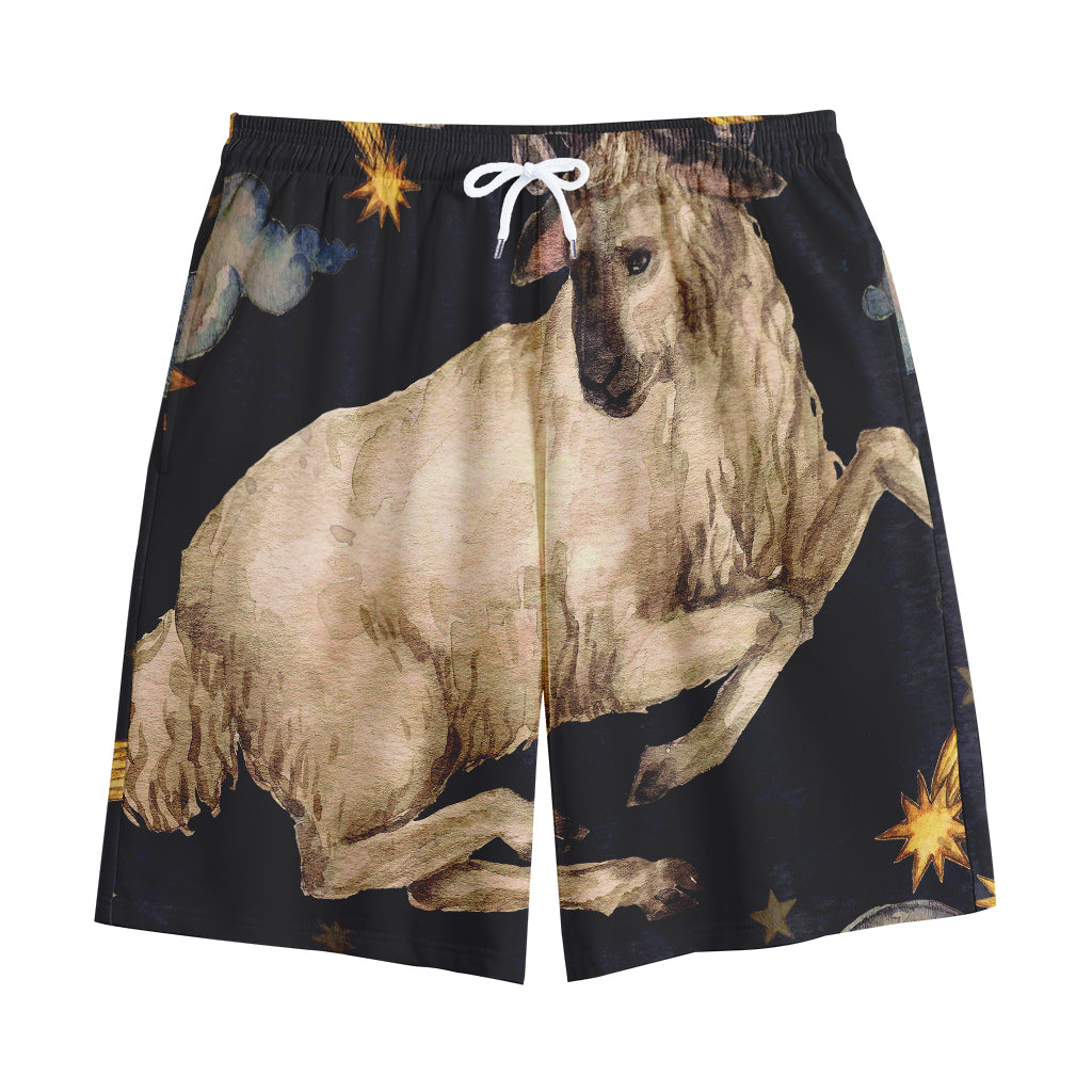 Watercolor Aries Zodiac Sign Print Cotton Shorts