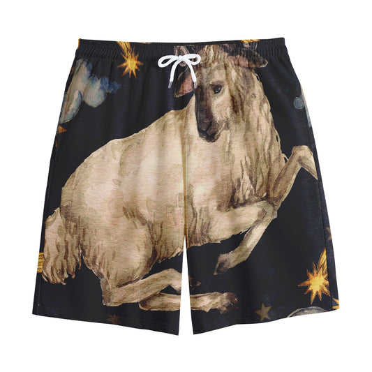 Watercolor Aries Zodiac Sign Print Cotton Shorts