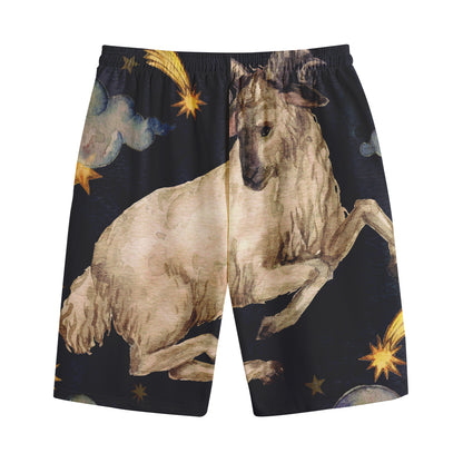 Watercolor Aries Zodiac Sign Print Cotton Shorts