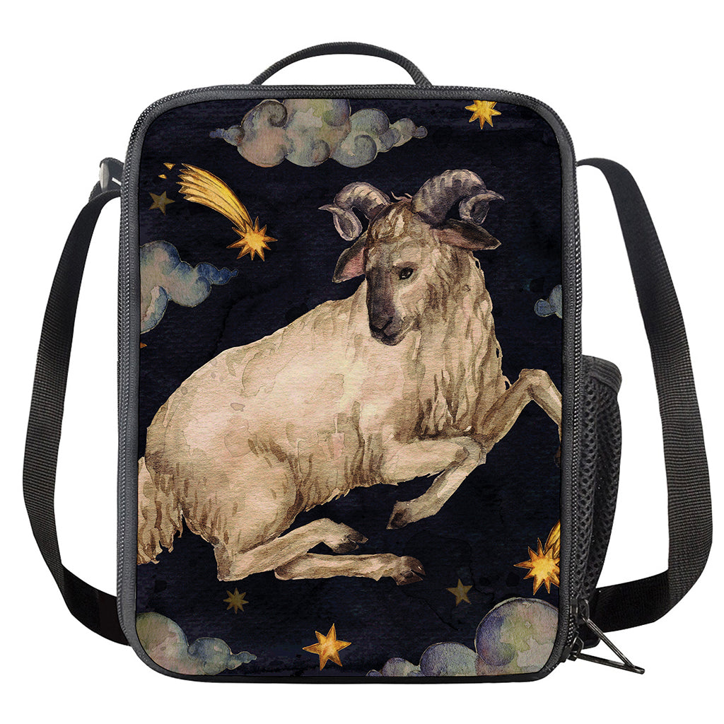 Watercolor Aries Zodiac Sign Print Crossbody Lunch Bag