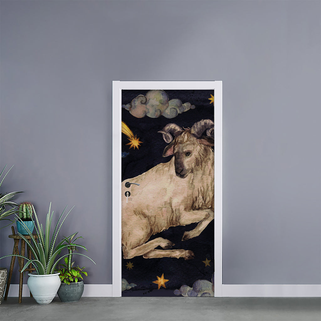 Watercolor Aries Zodiac Sign Print Door Sticker