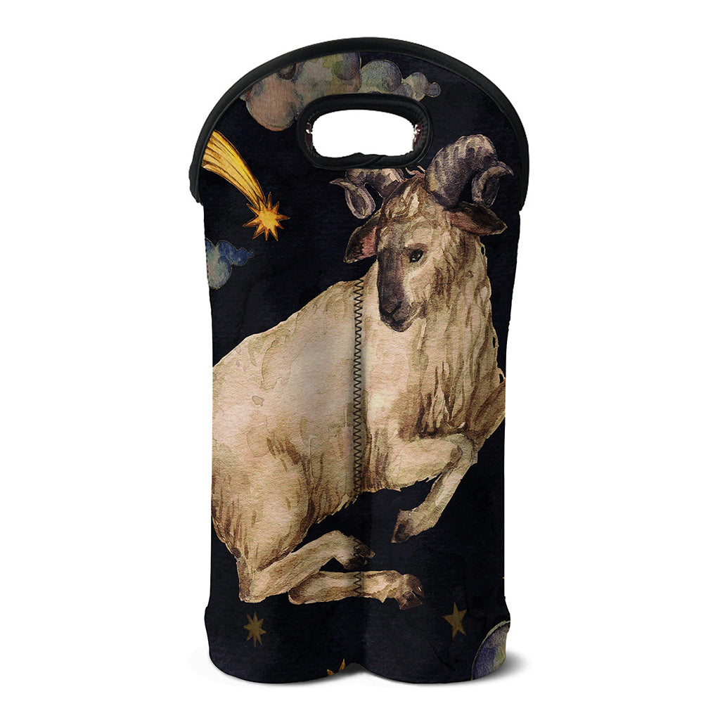 Watercolor Aries Zodiac Sign Print Double Neoprene Wine Tote