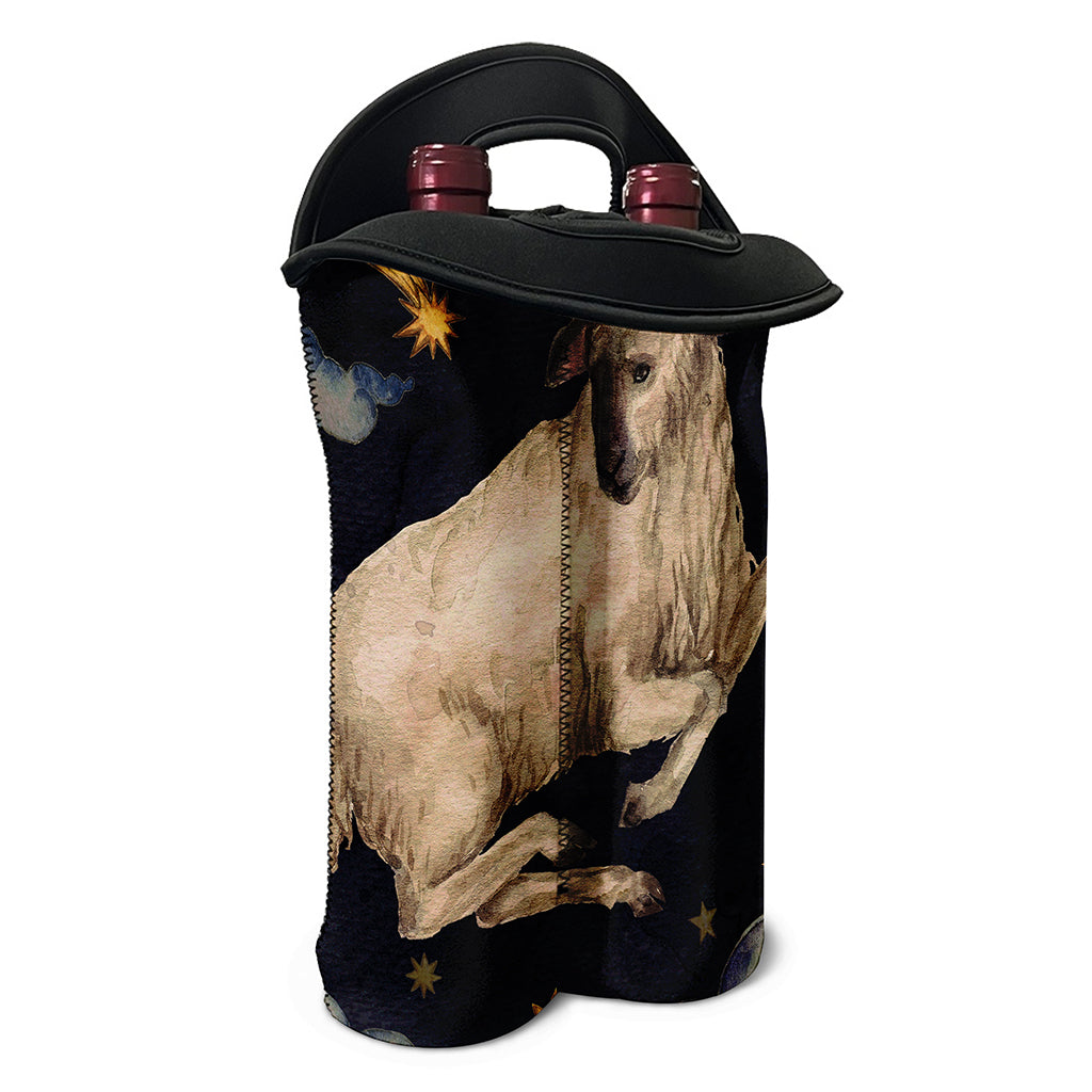 Watercolor Aries Zodiac Sign Print Double Neoprene Wine Tote