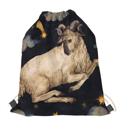 Watercolor Aries Zodiac Sign Print Drawstring Bag
