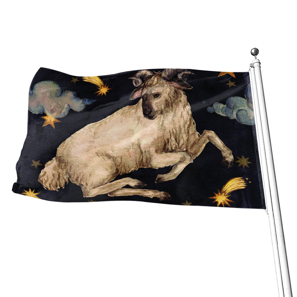 Watercolor Aries Zodiac Sign Print Flag