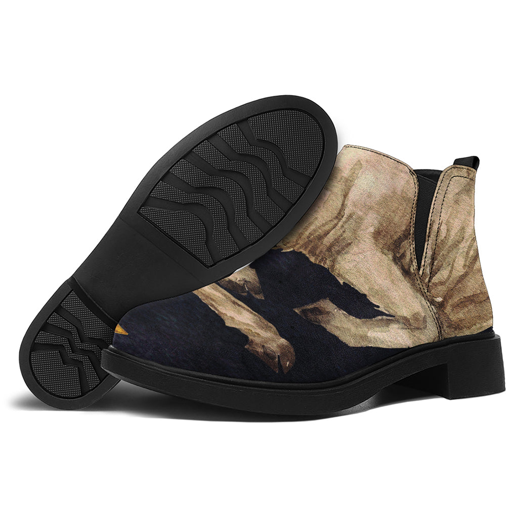 Watercolor Aries Zodiac Sign Print Flat Ankle Boots