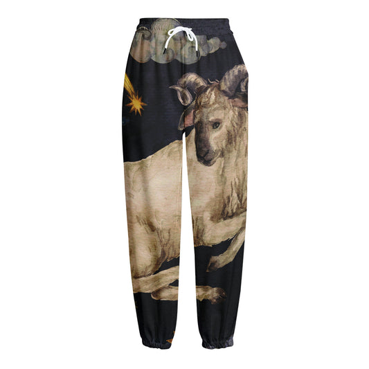 Watercolor Aries Zodiac Sign Print Fleece Lined Knit Pants
