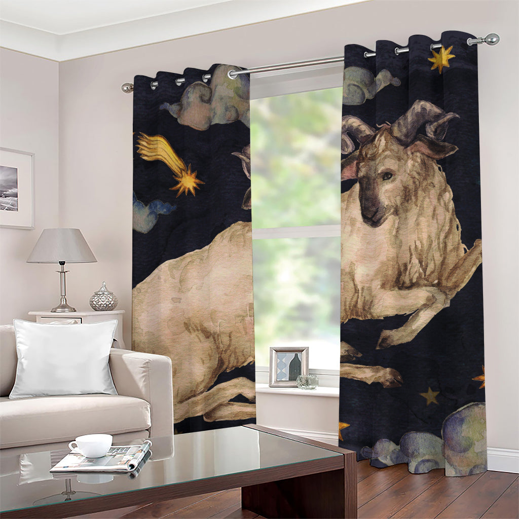 Watercolor Aries Zodiac Sign Print Grommet Curtains
