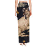 Watercolor Aries Zodiac Sign Print High Slit Maxi Skirt