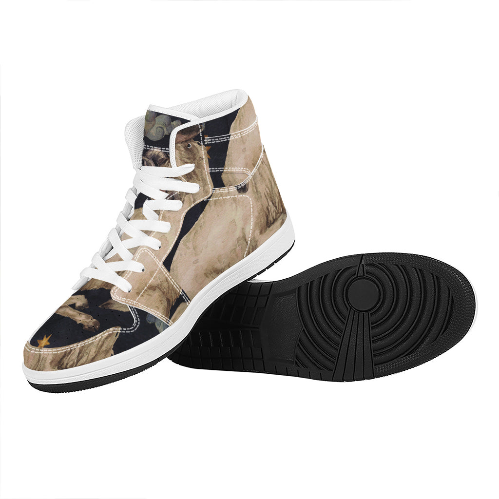 Watercolor Aries Zodiac Sign Print High Top Leather Sneakers
