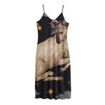 Watercolor Aries Zodiac Sign Print Jersey Midi Cami Dress