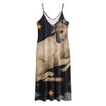 Watercolor Aries Zodiac Sign Print Jersey Midi Cami Dress