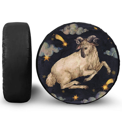 Watercolor Aries Zodiac Sign Print Leather Spare Tire Cover