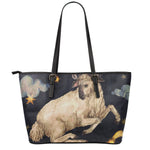 Watercolor Aries Zodiac Sign Print Leather Tote Bag