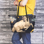 Watercolor Aries Zodiac Sign Print Leather Tote Bag