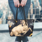 Watercolor Aries Zodiac Sign Print Leather Tote Bag