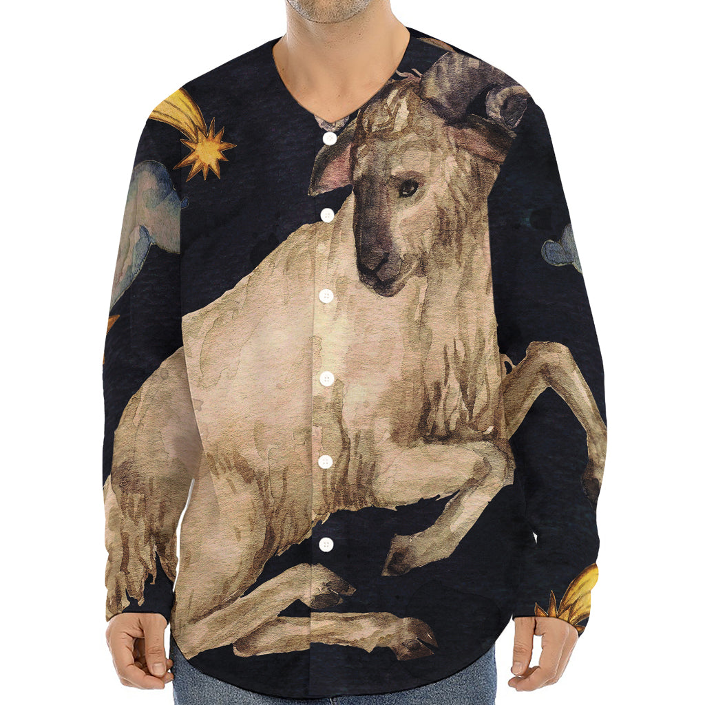 Watercolor Aries Zodiac Sign Print Long Sleeve Baseball Jersey