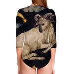 Watercolor Aries Zodiac Sign Print Long Sleeve Swimsuit
