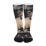 Watercolor Aries Zodiac Sign Print Long Socks