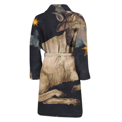 Watercolor Aries Zodiac Sign Print Men's Bathrobe
