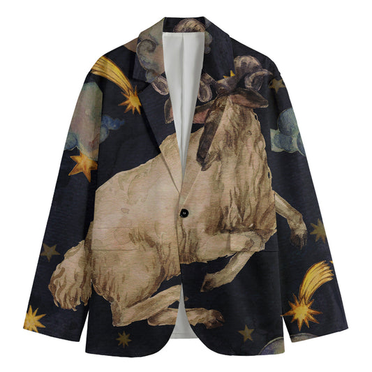 Watercolor Aries Zodiac Sign Print Men's Cotton Blazer