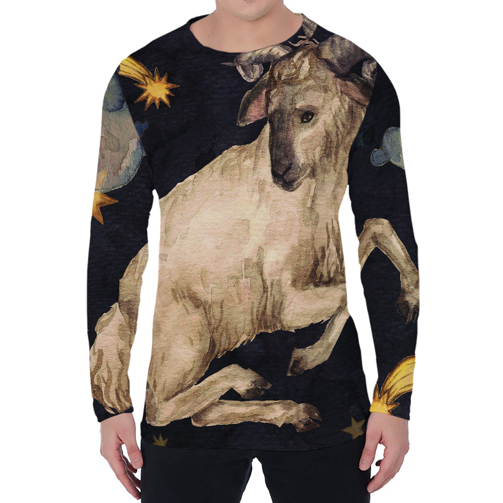 Watercolor Aries Zodiac Sign Print Men's Long Sleeve T-Shirt