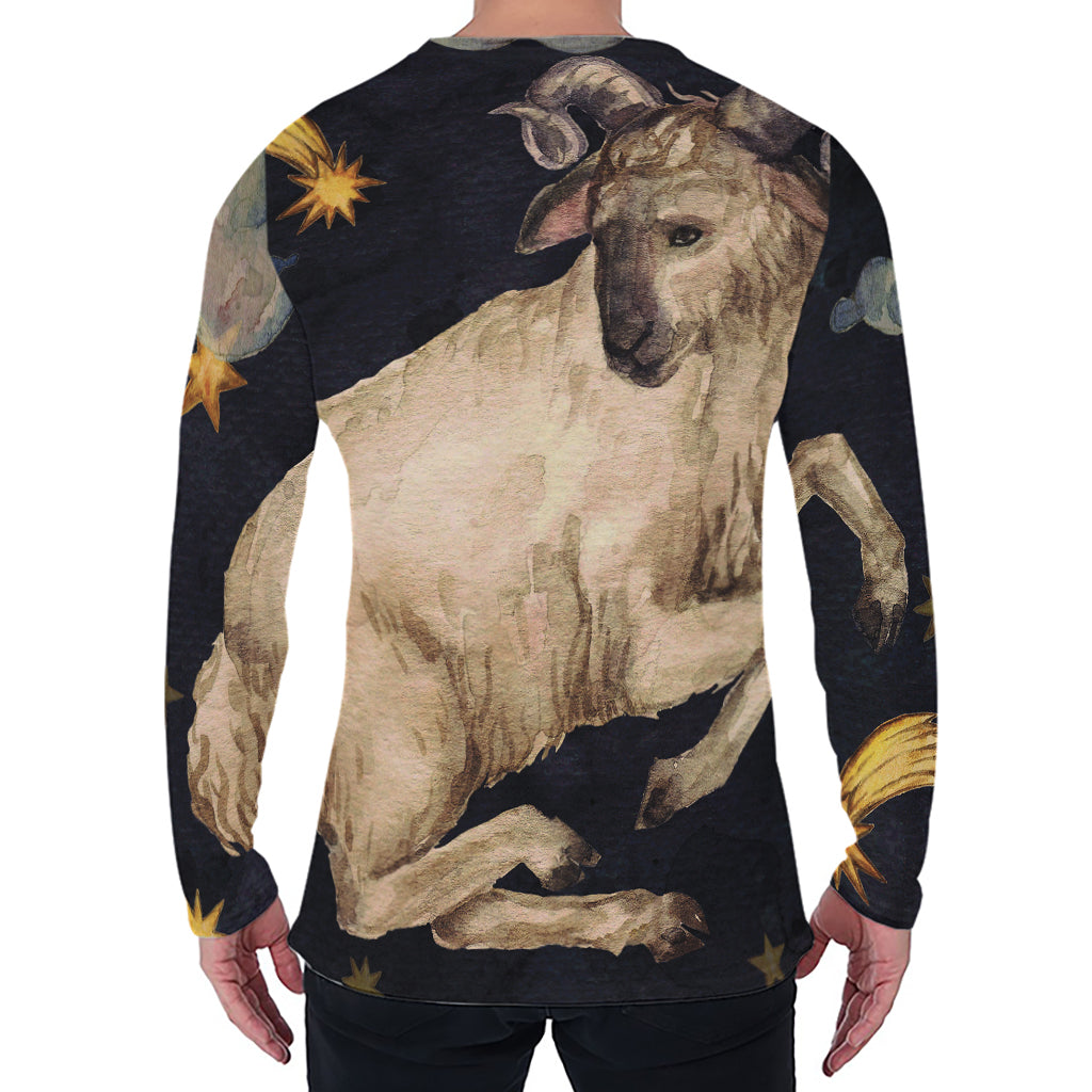 Watercolor Aries Zodiac Sign Print Men's Long Sleeve T-Shirt