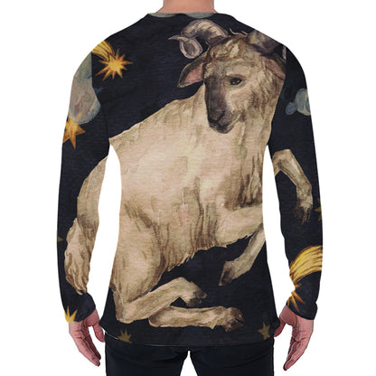 Watercolor Aries Zodiac Sign Print Men's Long Sleeve T-Shirt