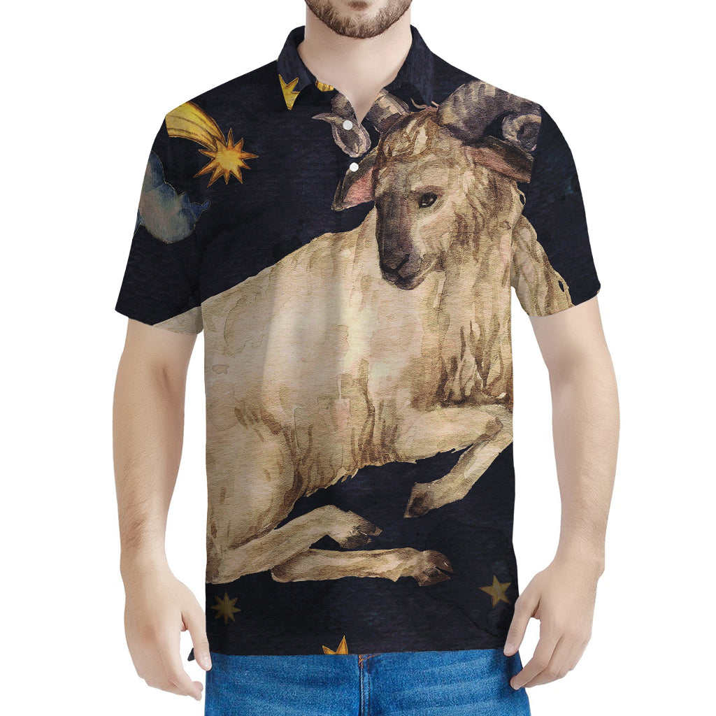 Watercolor Aries Zodiac Sign Print Men's Polo Shirt