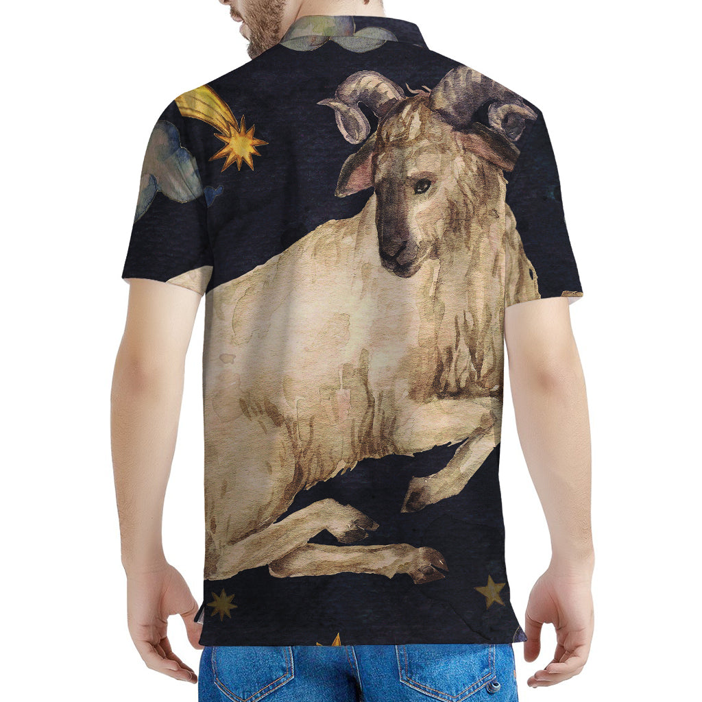 Watercolor Aries Zodiac Sign Print Men's Polo Shirt
