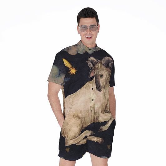 Watercolor Aries Zodiac Sign Print Men's Rompers